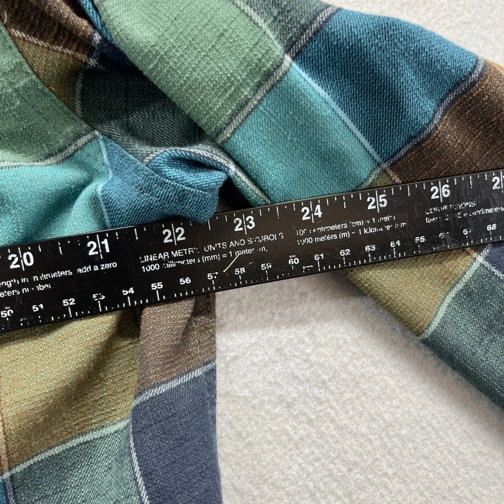 LL Bean Hooded Flannel Shirt Jacket Mens M Blue Green Plaid Snap Outdoor Shacket